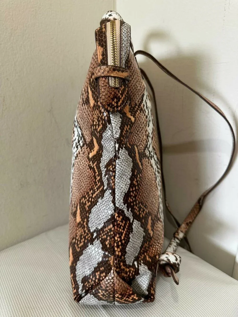 A New Day Brown Animal Print Backpack Top Handle Zip Closure Gold Hardware